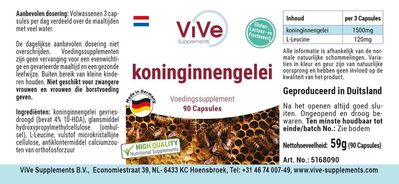 Royal Jelly 500 Mg - 90 Capsules - Standardized To 4% 10-Hda - High Quality According To Iso Standard - Gently Freeze Dried Quality From Germany By Vive Supplements - NewNest Australia