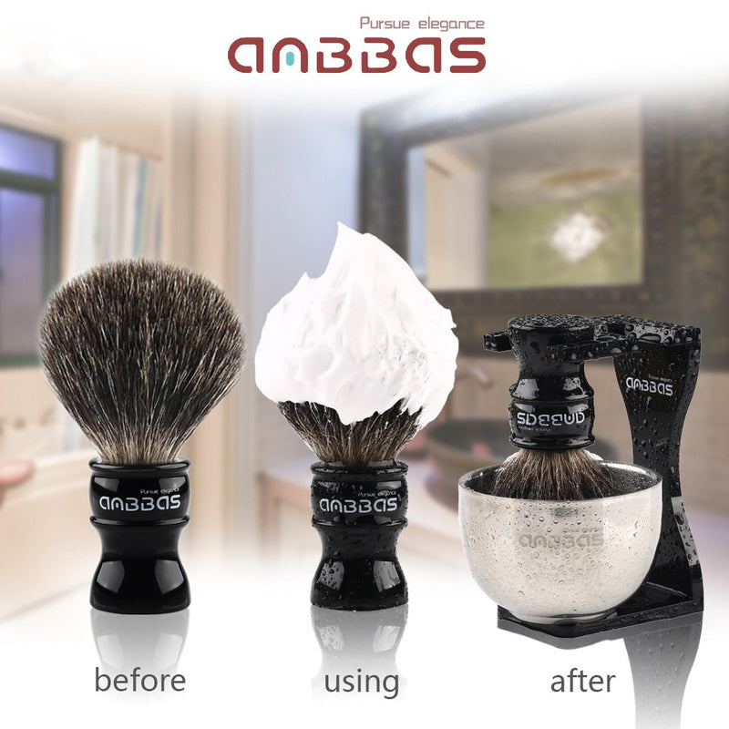 4in1 Shaving Set, Anbbas Black Badger Hair Shaving Brush Resin Handle and Acrylic Thicken Shaving Stand,Stainless Steel Shaving Bowl and Goat Milk Soap for Men Wet Shave Gift - NewNest Australia