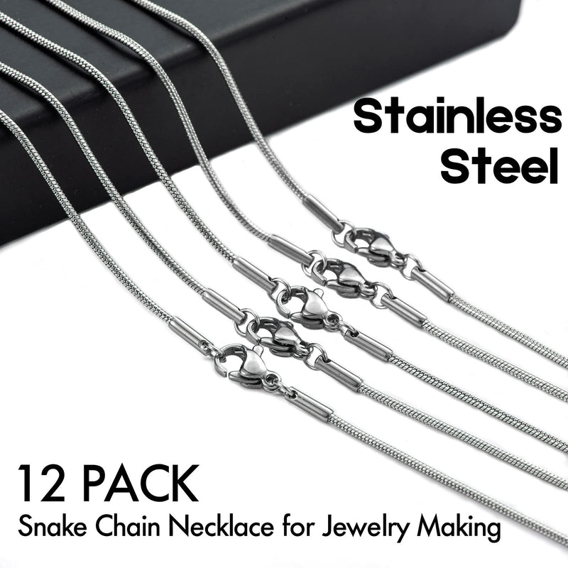 12 Pack Necklace Chains 18 Inches Stainless Steel Snake Chain Necklace with Lobster Clasps for DIY Jewelry Making, 1.2 mm - NewNest Australia