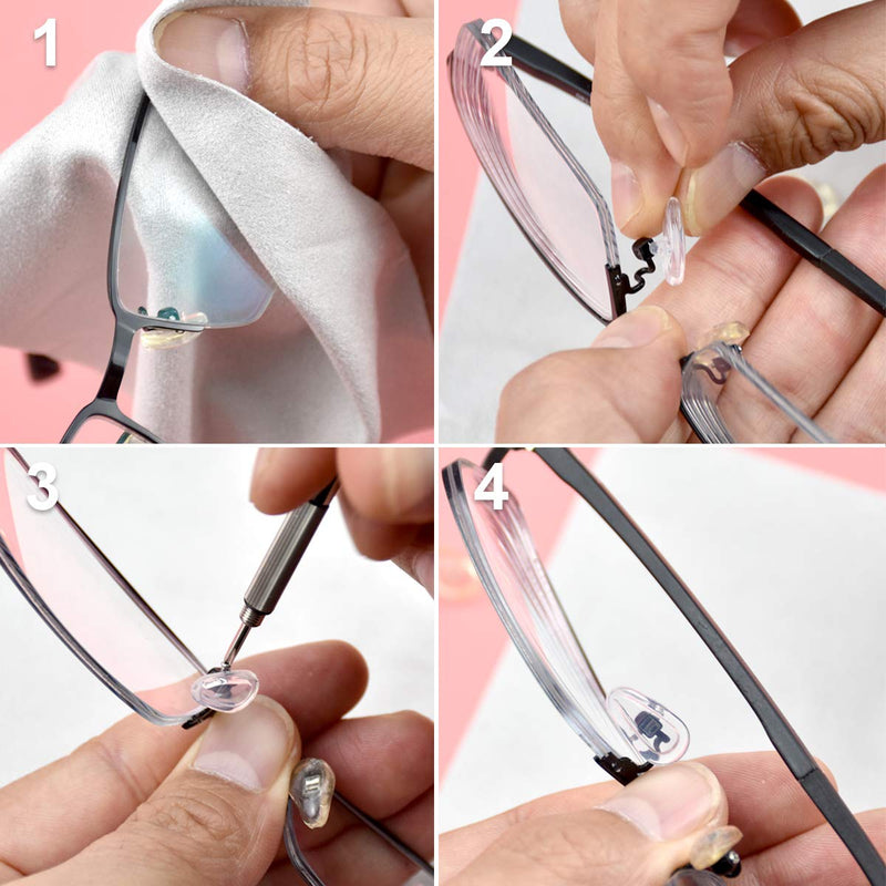 Dokpav Glasses Repair Set, 10 Pairs Air Chamber Nose Pads Silicone Non-Slip Glasses Nose Pads Soft Silicone Screw Glasses Nose Pads With Screws Tweezers And Cleaning Cloth, Transparent - NewNest Australia