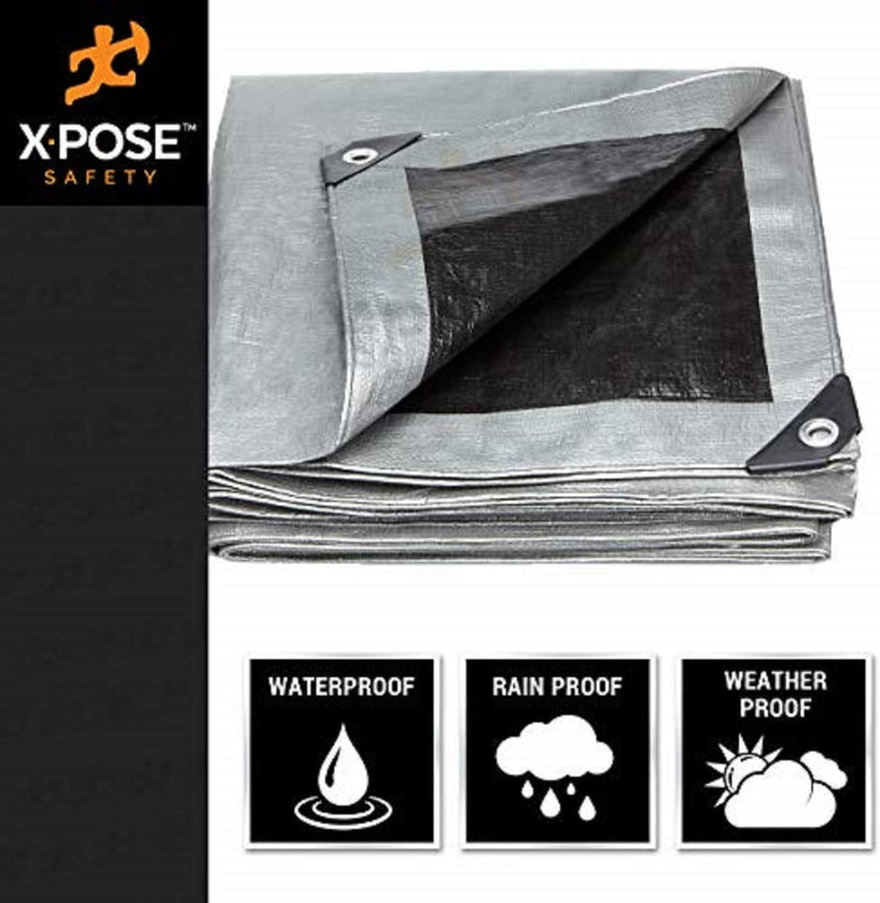 Heavy Duty Poly Tarp - 10 Mil Thick Waterproof, UV Blocking Protective Cover - Reversible Silver and Black - Laminated Coating - Rustproof Grommets - by Xpose Safety (5 Feet x 7 Feet, Silver/Black) 5 Feet x 7 Feet - NewNest Australia
