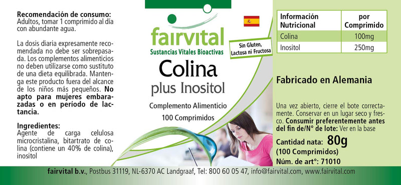Fairvital | Choline bitartrate plus inositol - HIGH DOSE - VEGAN - 100 tablets - NewNest Australia