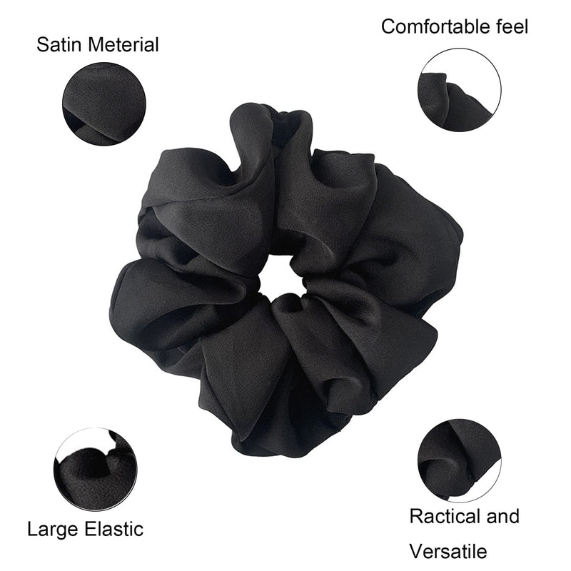 ILamourCar Black Scrunchies for Hair, Large Hair Scrunchies, Elastic Soft Hair Ties Scrunchy Hair Bands Ponytail Women Girls Lady Children (2xBlack) Black-1 - NewNest Australia