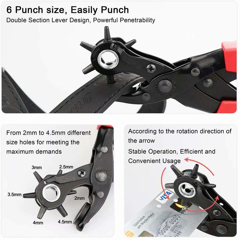 Revolving Punch Plier Kit, XOOL Leather Hole Punch Set for Belts, Watch Bands, Straps, Dog Collars, Saddles, Shoes, Fabric, DIY Home or Craft Projects, Heavy Duty Rotary Puncher, Multi Hole Sizes Make Hole Puncher - NewNest Australia