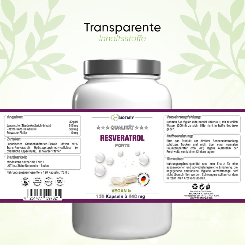 Biotary Resveratrol 120 Capsules 500 Mg, 4 Month Supply, Includes Pill Box, Laboratory Tested, Vegan, 98% Trans-Resveratrol From Japanese Knotweed Root Extract, No Magnesium Stearate - NewNest Australia