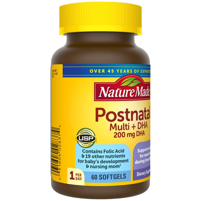 Nature Made Postnatal Multivitamin + DHA 200 mg, 60 Softgels, to Support Nursing Moms & Babies During Breastfeeding, Postnatal Vitamins & Nutrients Include Iron, Vitamin D3, Calcium, Iodine - NewNest Australia