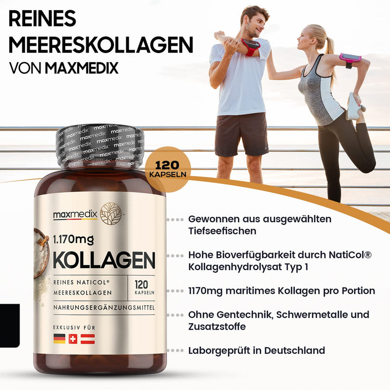 Collagen Capsules - 120 Pure Marine Collagen Capsules - 1,170 Mg Naticol Collagen Hydrolysate Type1 - Laboratory Tested In Germany By Agrolab - Fish Collagen - Collagen Protein Powder By Maxmedix - NewNest Australia
