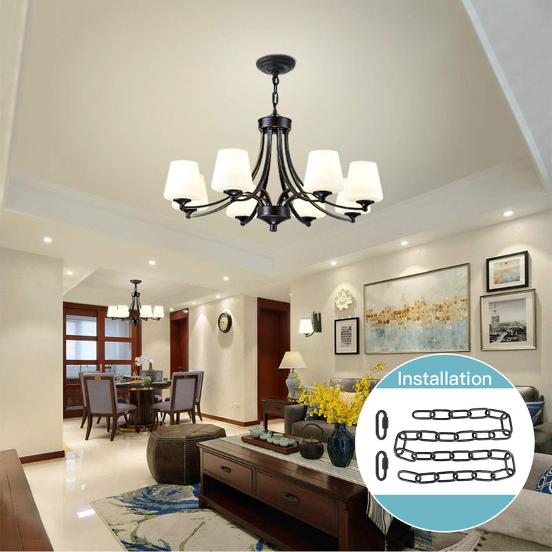 Lighting Chain, 6 feet Black Lighting Fixture Chain, Metal Chandelier Chain Extension, Pendant Lamp Fixture Chain with Connection Locks, Heavy Duty Chandelier Chain for Hanging Light(6' - Black) - NewNest Australia
