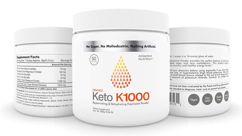 Keto K1000 Electrolyte Powder | Hydration Supplement Drink Mix | Boost Energy & Beat Leg Cramps | No Maltodextrin or Sugar | Orange, Lighter Stevia Taste | 50 Servings - NewNest Australia
