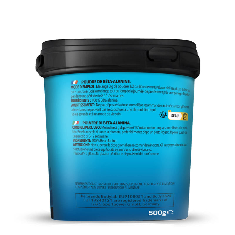 Bodylab24 Beta-Alanine Powder 500g, 100% pure beta-alanine powder, without any other additives, high-quality sports nutrition for performance improvement - NewNest Australia