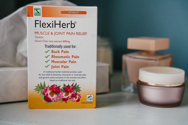 Schwabe Pharma - FlexiHerb Muscle and Joint Pain Relief - Devils Claw Root Extract 600mg - Traditionally used for Backache, Rheumatic Pain, Muscular Pain, Joint Pain - 40 Tablets - NewNest Australia