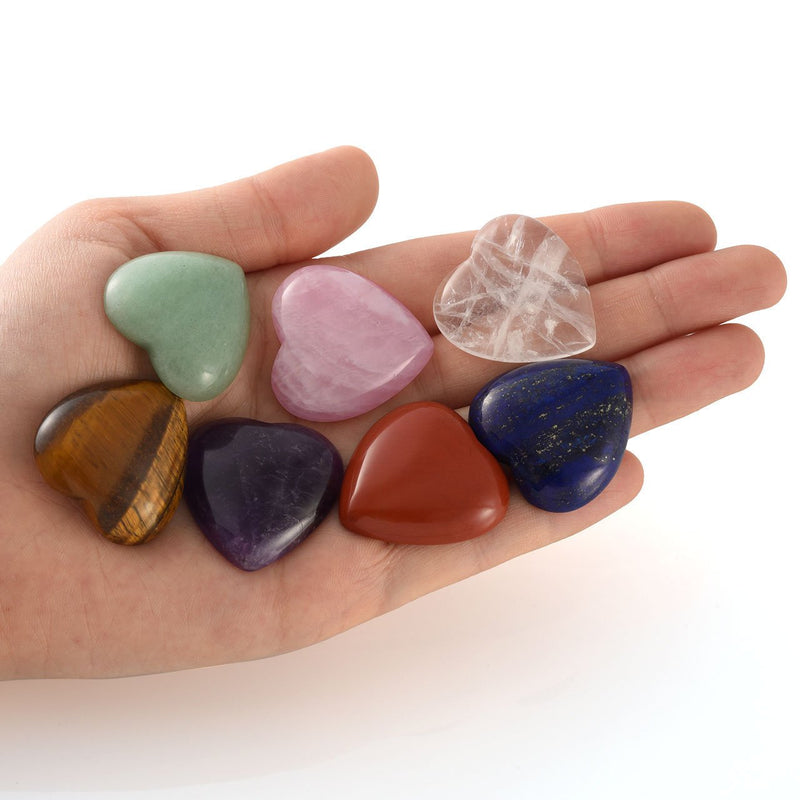 JOVIVI 7 Chakra Heart Stones Healing Crystals Set Mini Puff Heart Love Pocket Palm Stones Cabochon Crystal Stress Gemstone Reiki Balancing Meditation Therapy Kit Home Decoration - NewNest Australia