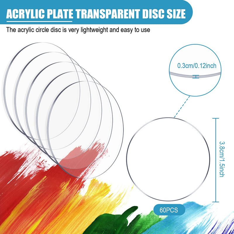 60 Pieces Transparent Acrylic Circle Discs Thick Round Acrylic Sheets Acrylic Circle Disc Ornament Blanks Clear Round Acrylic Ornaments for DIY Projects and Crafts (1.5 Inch) 1.5 Inch - NewNest Australia