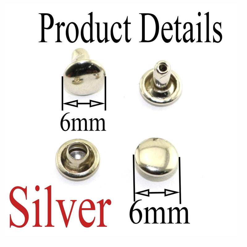 120pcs 6x6mm Silver Double Cap Rapid Rivets Round Head Decorative Rivets DIY Leather Craft Studs 1/4 inch - NewNest Australia