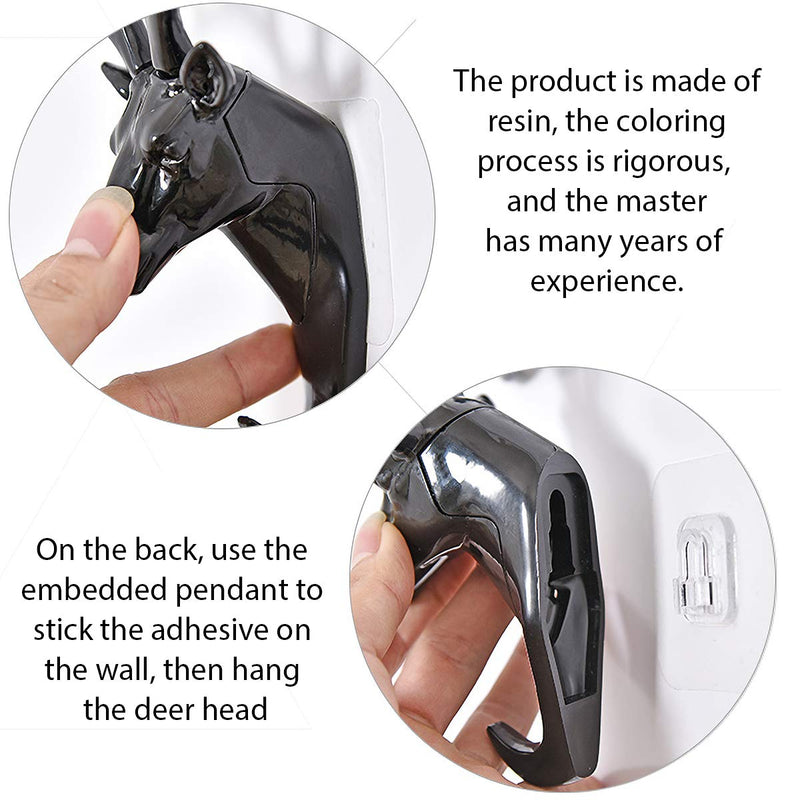 NewNest Australia - 6.69"x7.28" Black Creative Antler Home Decoration Resin Hook Wallhook for Key Personality Animal Deer Head Free Punch Towels Wall Hook 