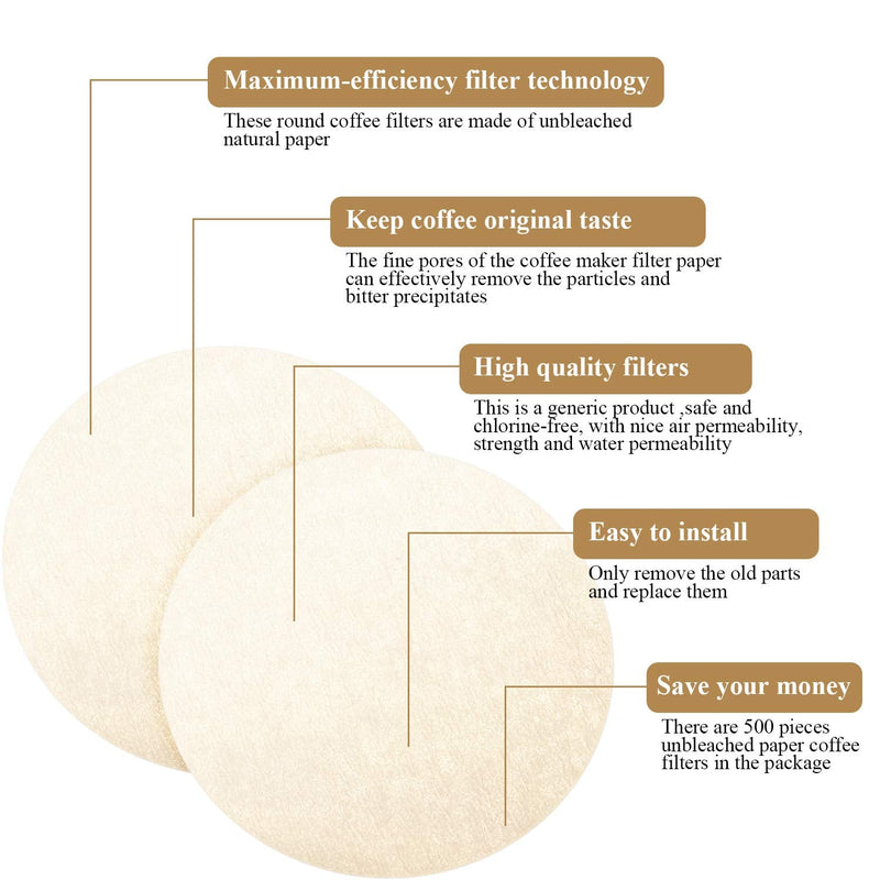 Replacement Paper Filters Paper Coffee Filter Round Coffee Maker Filters Compatible with Aerobie Aeropress Coffee and Espresso Makers (Unbleached, 1000 Pieces) Unbleached - NewNest Australia