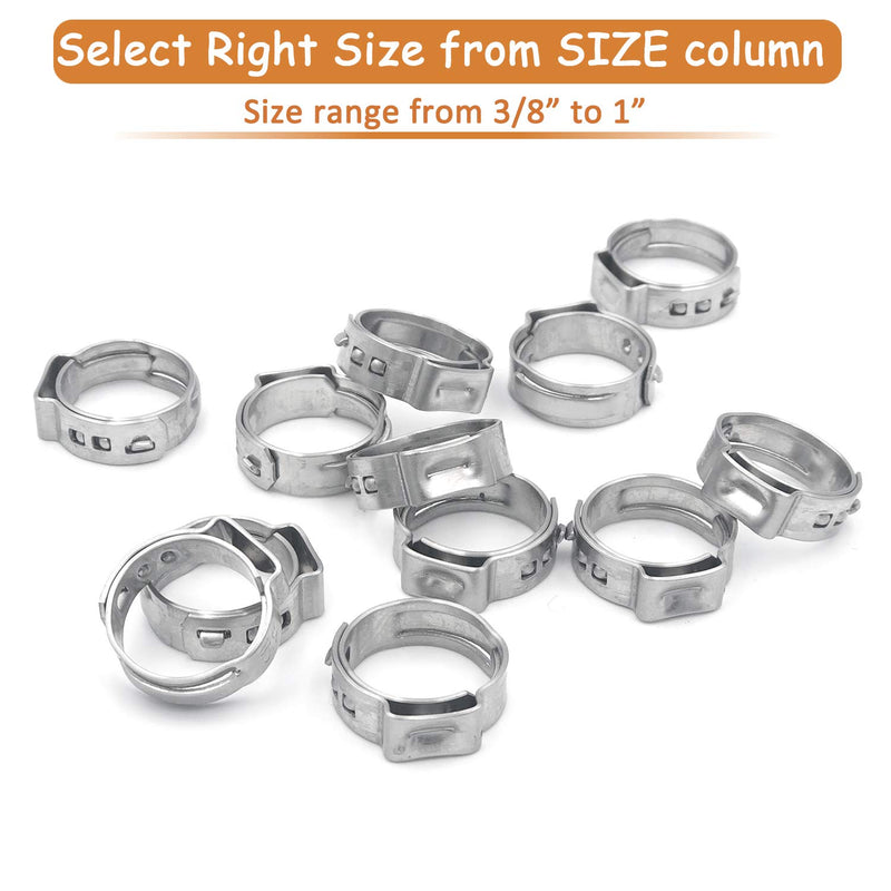 ISPINNER 50pcs 2 Sizes Stainless Steel PEX Cinch Clamp Rings Assortment Kit for PEX Tubing Pipe Fitting Connections (30pcs 1/2" + 20pcs 3/4") - NewNest Australia