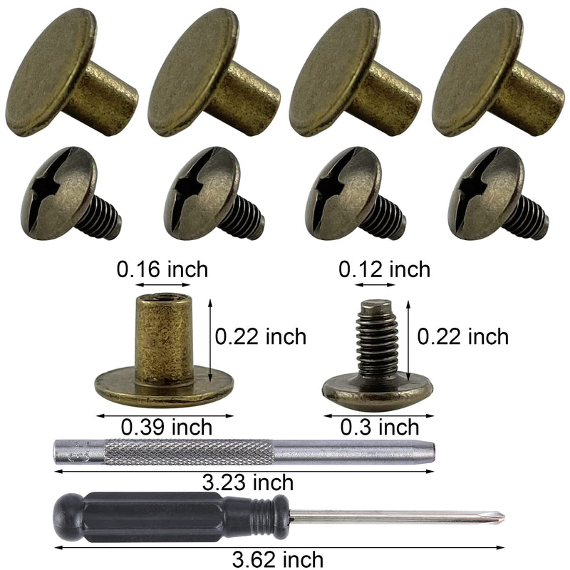 YORANYO 100 Sets Bronze Round Flat Head Chicago Screws for Leather Chicago Rivets Kit Button Studs Leather Rivets Chicago Screw for Leather Crafting Clothing Shoes Belts Bags 25/64 Inch - NewNest Australia