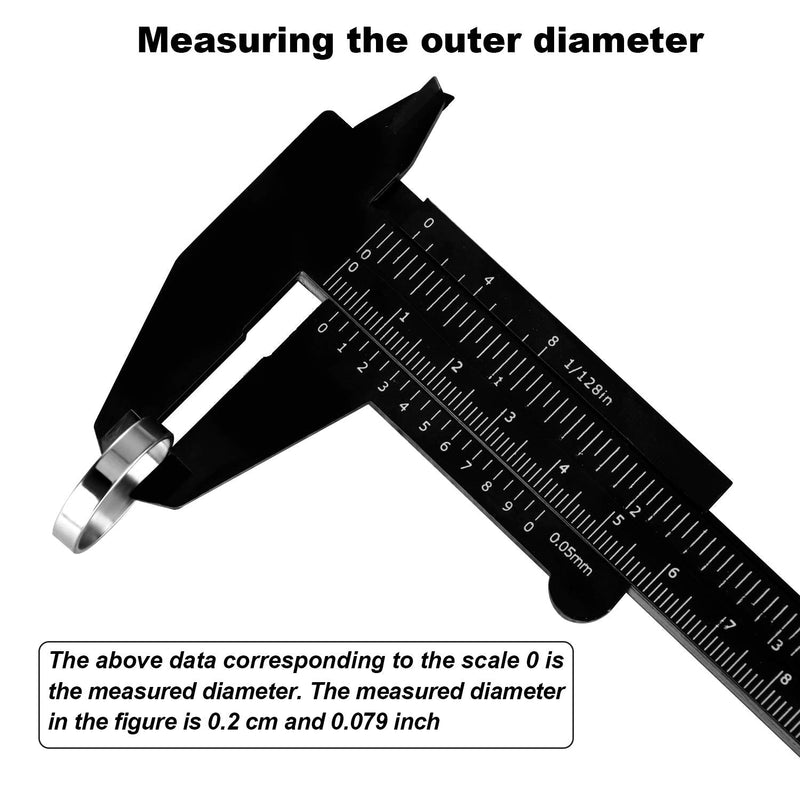 Honoson 10 Pieces 150 mm Mini Plastic Caliper Vernier Caliper Double Scale Sliding Gauge Measuring Tool for Student Office, 0-6 Inch, Black - NewNest Australia