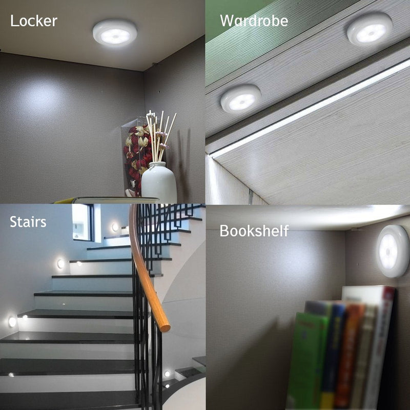 Novelty Place [Super Bright] LED Motion Sensor Lights - Cordless Battery Powered Built-in Magnets Optional Sticky Pads - Motion Sensing Bathroom Hallway Closet Nightlight - Pack of 3 - NewNest Australia