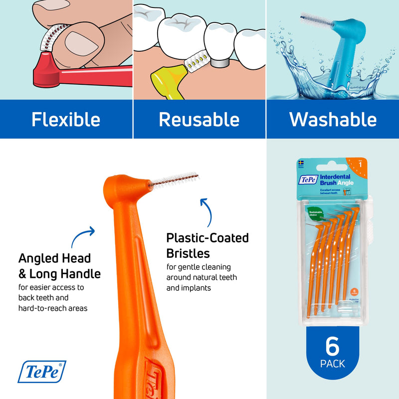 TEPE Angle Interdental Brushes, 6 pieces (packaging may vary) Orange 6 pieces (pack of 1) - NewNest Australia
