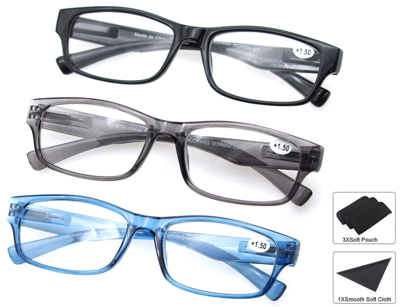 Pack of 3 reading glasses 2.0 men/women, good glasses, high quality, rectangular, comfortable, great reading aid, for men and women, black-blue-gray + 2.00 mixed color - NewNest Australia