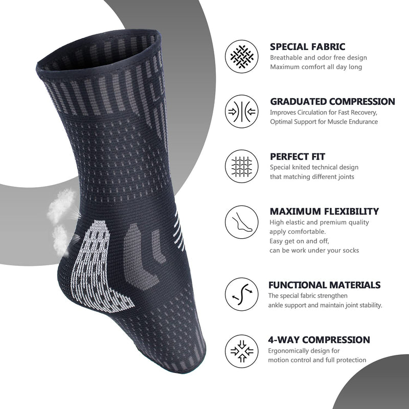 Professional Ankle Brace Pack of 2, Breathable Ankle Brace for Women/Men Compression Socks Foot Brace for Plantar Fasciitis, Arthritis, Sprained Ankles, Achilles Tendon, Sport M Black - NewNest Australia