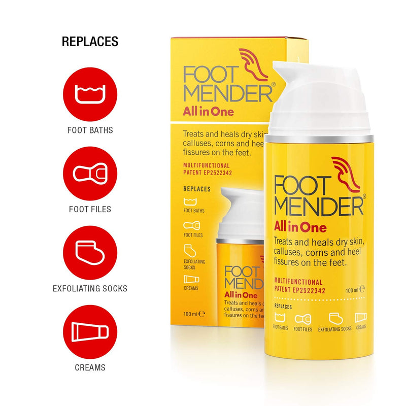 Footmender All in One | Treats and Heals Dry Feet, Hard Skin (calluses), Corns and Cracked Heels (Heel fissures) | Significant Effect After First Treatment | 100ml - NewNest Australia