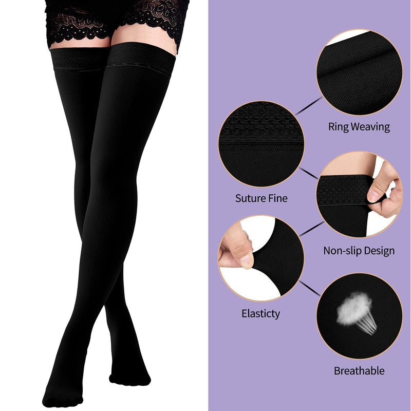 Evolyline Medical Compression Stockings, 20-30 mmHG Support Stockings for Men and Women, Medical Class 2 Thigh Stockings, Prevent Varicose Veins (Beige) Black L - NewNest Australia