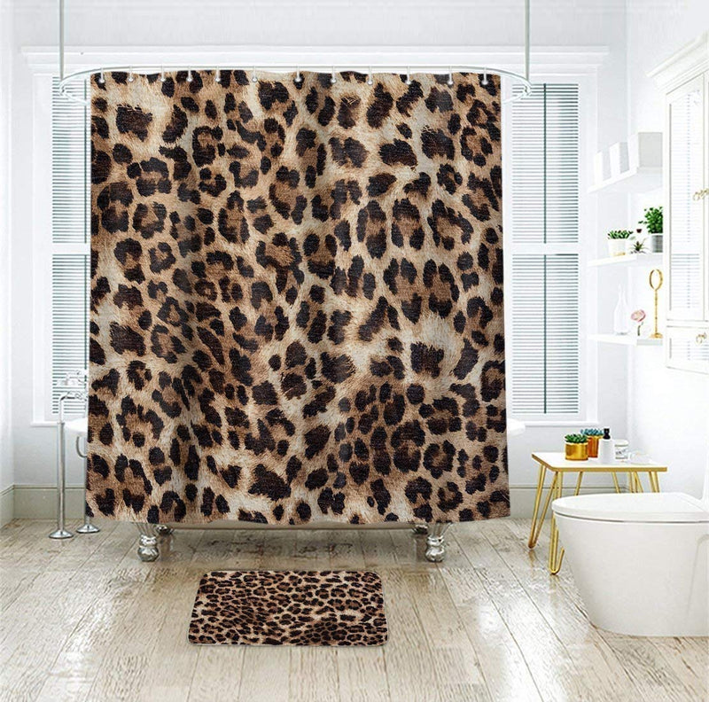 LIGHTINHOME Leopard Print Shower Curtain 60Wx72H Inch Wild Safari Animal Brown Panthera Leopard Skin Pattern Fabric Waterproof Bathroom Home Decor 12 Plastic Hooks - NewNest Australia