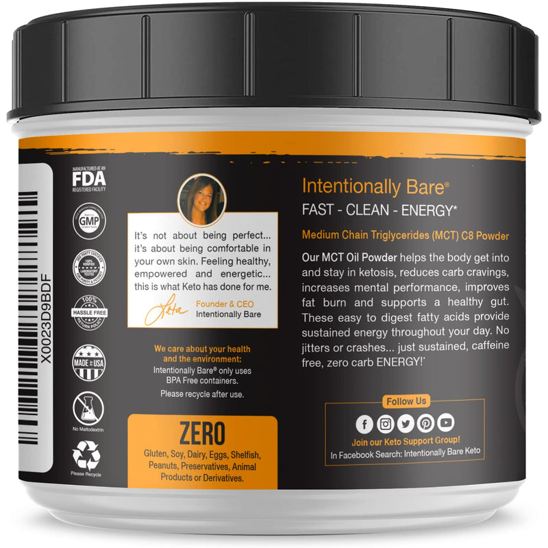 Organic MCT Oil Powder - Zero Net Carbs - No Grit Formula - Keto - Paleo - Vegan Friendly - 70% C8 - 30% C10 - Excellent in Shakes - Smoothies & Coffee - Unflavored - 50 Servings - NewNest Australia