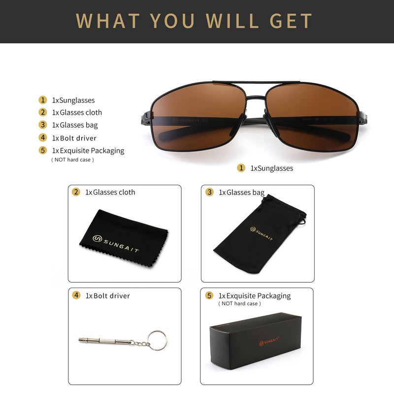 SUNGAIT Ultra Lightweight Rectangular Polarized Sunglasses UV400 Protection Black Frame Brown Lens - NewNest Australia