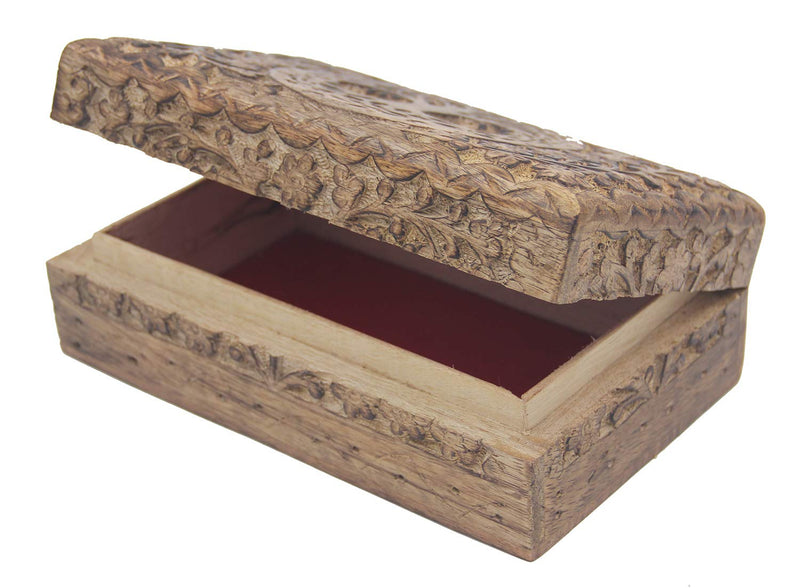 NewNest Australia - Hand Carved Tree of Life Wooden Box Keepsake Storage Multi Utility 8 X 5 Inches Natural 