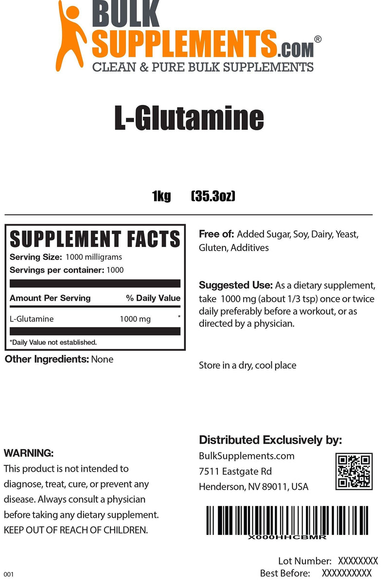 BulkSupplements.com L Glutamine Powder - BCAAs Amino Acids - Amino Pre Workout - BCAA Powder - BCAA Glutamine - BCAA Pre Workout - Recovery Supplements Post Workout (1 Kilogram - 2.2 lbs) - NewNest Australia