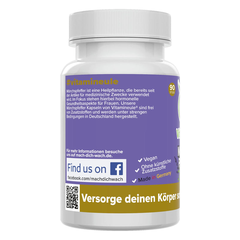 Monk pepper capsules - high dosage - 30 mg - desire to have children, pregnancy & menopause - quality from Germany - without additives - vegan - laboratory tested - Agnus castus - Vitamineule® - NewNest Australia