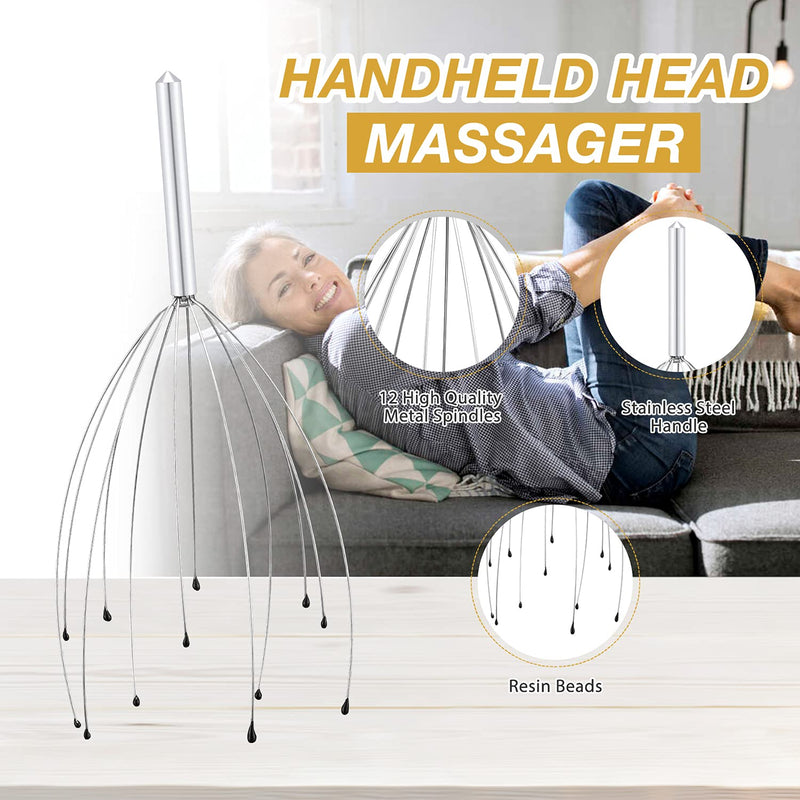 Sancheay Head Massager, Manual Scalp Head Scratcher, Handheld Scalp Massager for Deep Relaxation, Hair Stimulation and Stress Relief (Gold & Silver) Gold & Silver - NewNest Australia