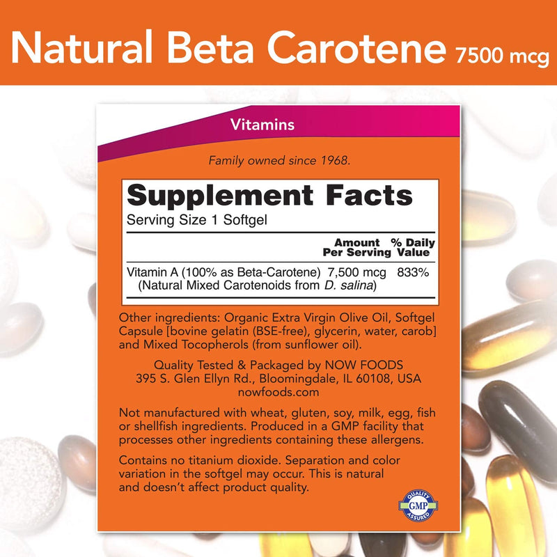 NOW Supplements, Natural Beta Carotene 25,000 IU, Essential Nutrition, 90 Softgels 90 Count (Pack of 1) - NewNest Australia