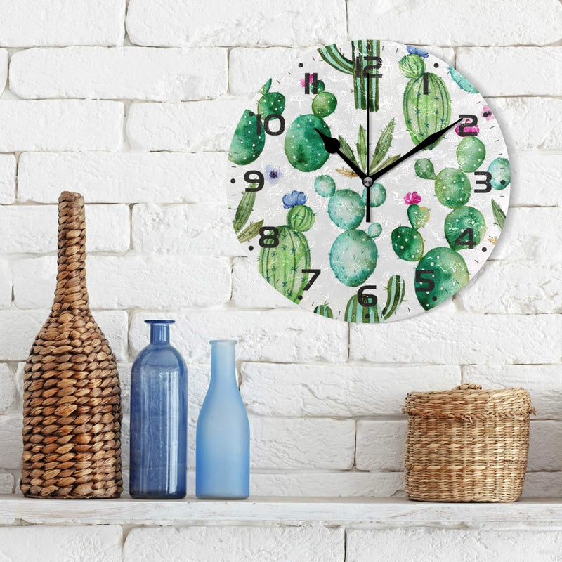 NewNest Australia - ZOEO Cactus Wall Clock Battery Operated Non Ticking Green Succulents Plants Tropical Floral 9 inch Clock Silent Art Bedroom Kitchen Clock Atomic Analog Clocks Father's Day Home Decor for Girls Kids Style 3 