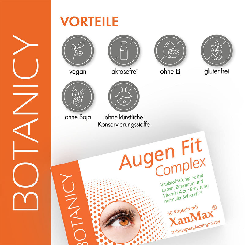 BOTANICY Eye Fit Complex - unique nutrient complex, with patented XanMax®, for eyes, vision and retina, high dosage, also for glasses wearers (60 capsules, monthly pack) - NewNest Australia