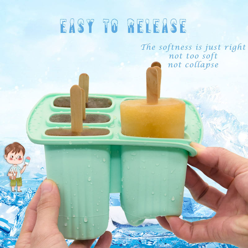 Bongpuda Popsicle Molds with Sticks 6 Pieces Silicone Ice Pop Molds BPA Free for Kids, Homemade Popsicles, DIY Frozen Popsicle with Silicone Funnel and Cleaning Brush (Green) Green - NewNest Australia