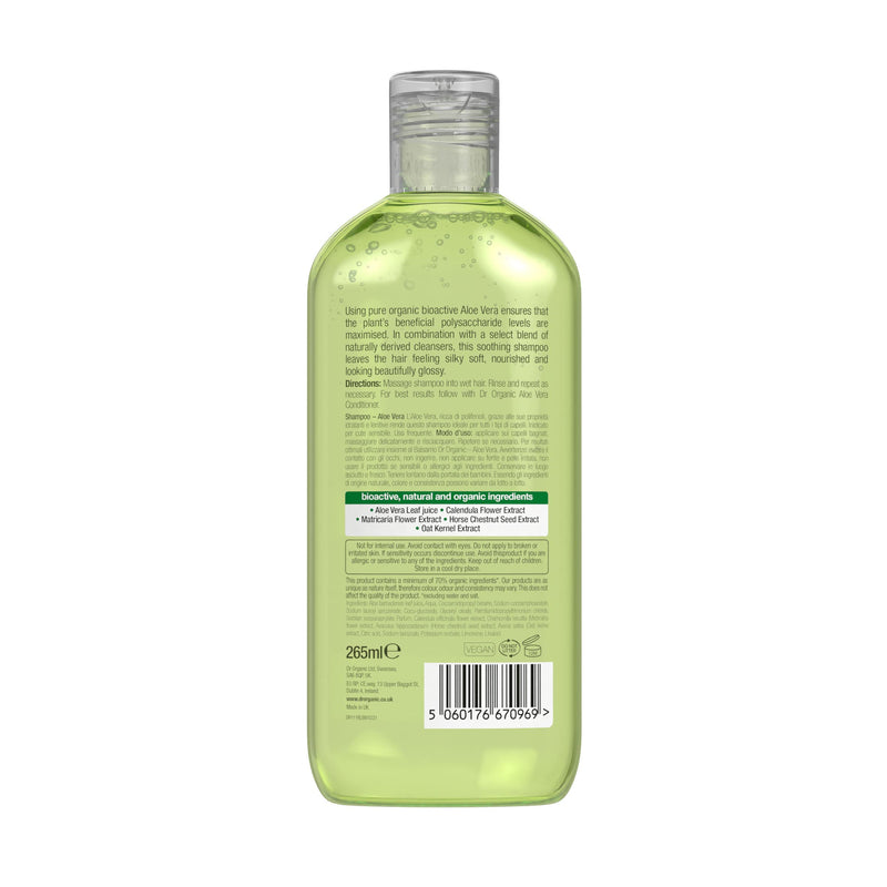 Dr Organic, Organic Aloe Vera Shampoo, Natural , Vegan , Cruelty Free , Paraben & SLS Free , Eco Friendly Recyclable Packaging, For Women & Men, Palm Oil Free, 265ml (Pack of 1) - NewNest Australia