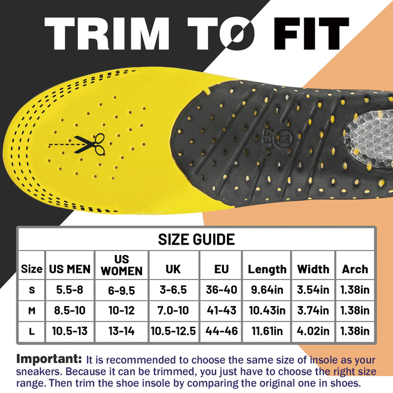 Plantar Fasciitis Insoles for Men and Women, 265mm Adaptable Hard Arch Support Shoe Inserts, 1 Pair of Orthotic Shoe Insoles for Flat Foot Pain Relief, EVA Athletic Gel Insoles for Work Boots UK 7-10 M - NewNest Australia