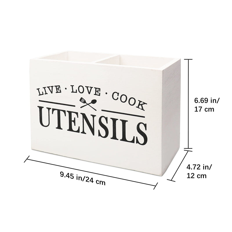 Karisky Kitchen Utensil Holder with Removable Bottom Large 2 Compartments Utensil Organizer Farmhouse Utensil Caddy for Countertop Decor, 24 x 12 x 17 cm, White Fun Farm Holder White - NewNest Australia