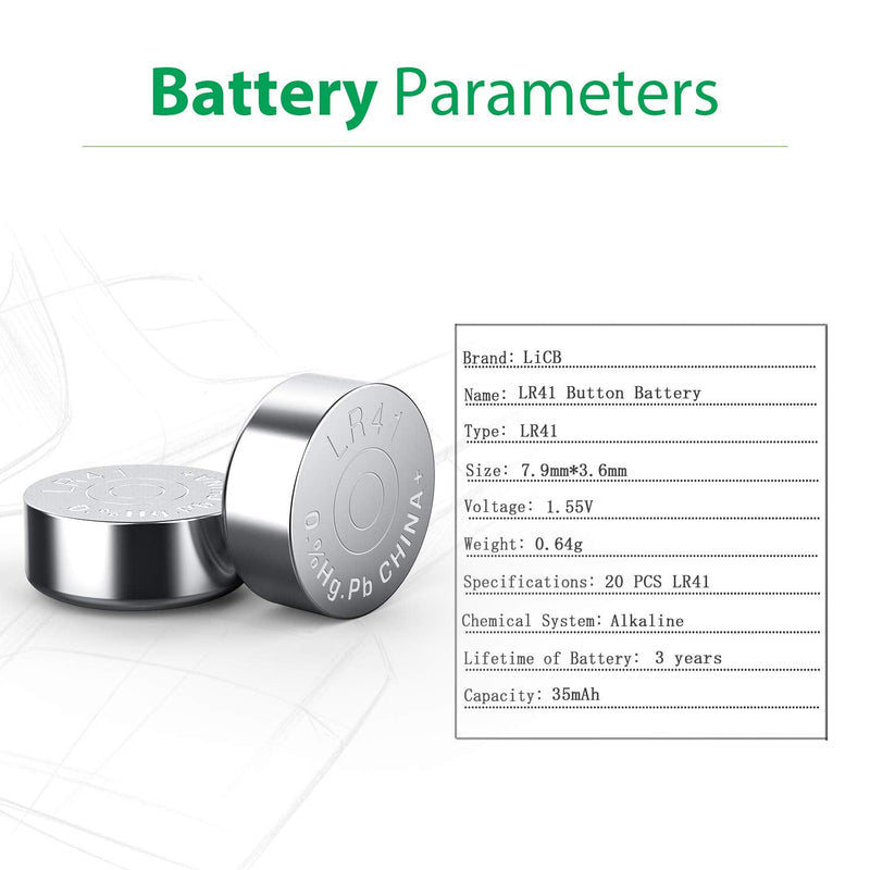 LiCB 20 Pack LR41 AG3 392 384 192 Battery 1.5V Button Coin Cell Batteries - NewNest Australia