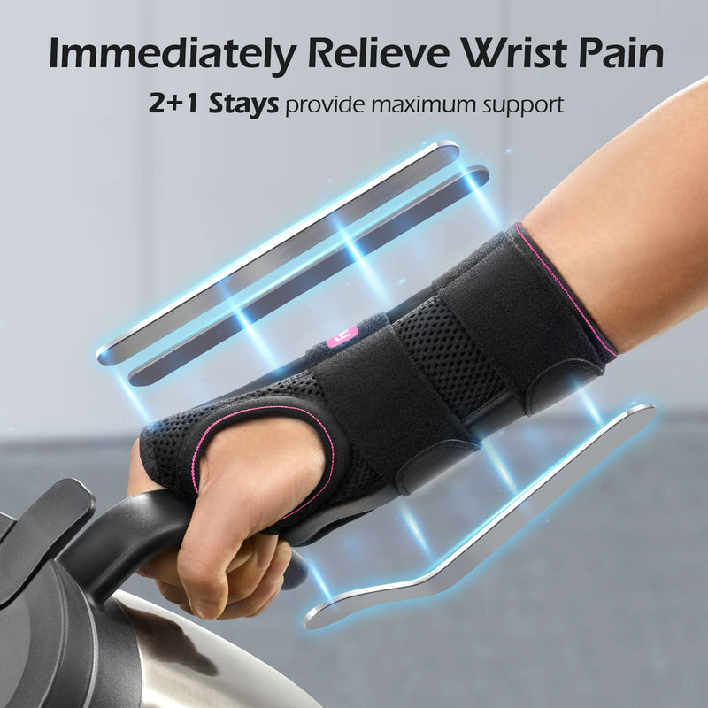 FREETOO Doctor Approved Wrist Support with 3 Stays,Adjustable Day Night Carpal Tunnel Wrist Splint for Men Women,Wrist Support Brace for Arthritis,Tendonitis,Sprained,RSI and Sports Protecting Left(13-20CM) Left-RoseRed - NewNest Australia