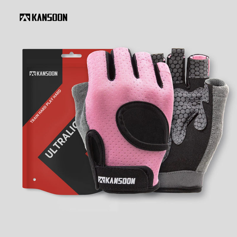 KANSOON Essential Breathable Workout Gloves, Weight Lifting Fingerless Gym Exercise Gloves with Curved Open Back, for Powerlifting, Women and Men Pink Medium - NewNest Australia