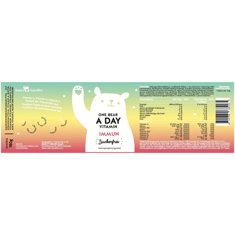 For the immune system - delicious multivitamin gummy bears with high-dose AZ immune complex - sugar-free (90 pieces) - Bears with Benefits 90 pieces (pack of 1) - NewNest Australia