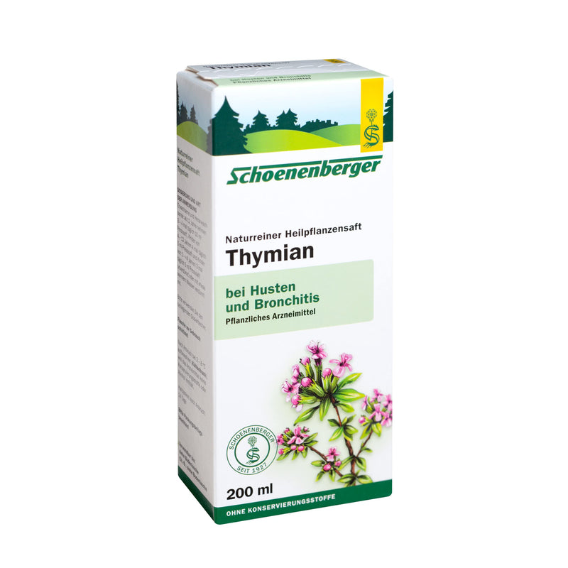 Schoenenberger - Thyme Natural Medicinal Plant Juice - 1 X 200 Ml Glass Bottle - Free-Sale Medicine - For Coughing And Bronchitis - To Improve The Symptoms Of Cold Diseases - NewNest Australia