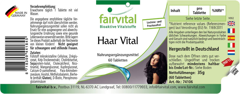 Fairvital | Hair vitamin tablets - Hair Vital - HIGH DOSE - 60 tablets - with vitamin B-12, biotin, zinc, trace elements, brewer's yeast and soy protein - NewNest Australia