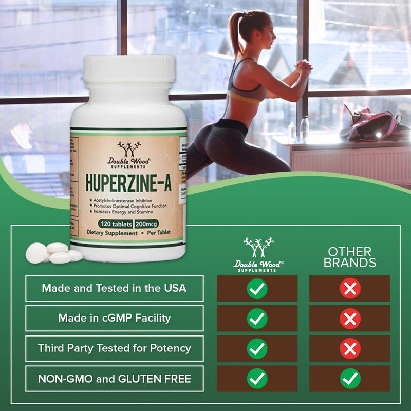 Huperzine A 200mcg (Third Party Tested) Manufactured in The USA, 120 Tablets, Nootropics Brain Supplement to Promote Acetylcholine, Support Memory and Focus by Double Wood Supplements - NewNest Australia